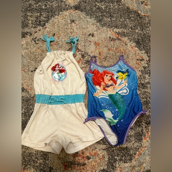 Disney Other - Disney little mermaid terry cloth romper and one piece swimsuit 5